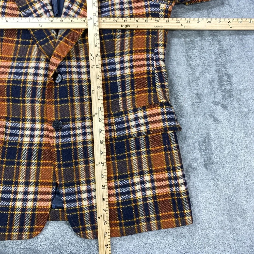 Vintage Austin Reed Blazer Sport Coat Jacket Mens 42L Orange Blue Plaid 60s 70s